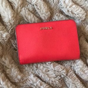 Coral Red Furla Wallet; lots of storage!
